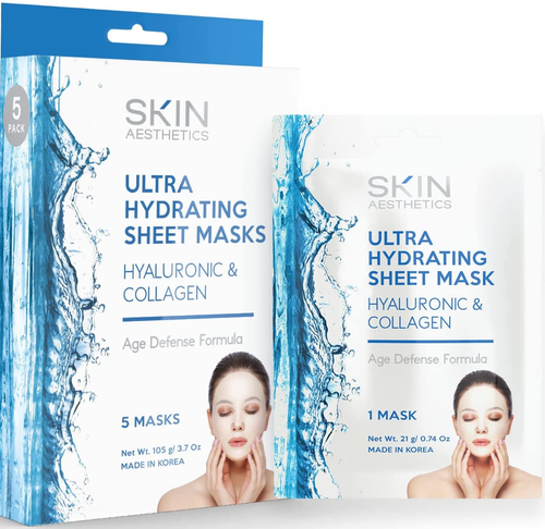 Hyaluronic & Collagen Sheet Face Mask - Skin Firming, Anti-Aging, Moisturizing &