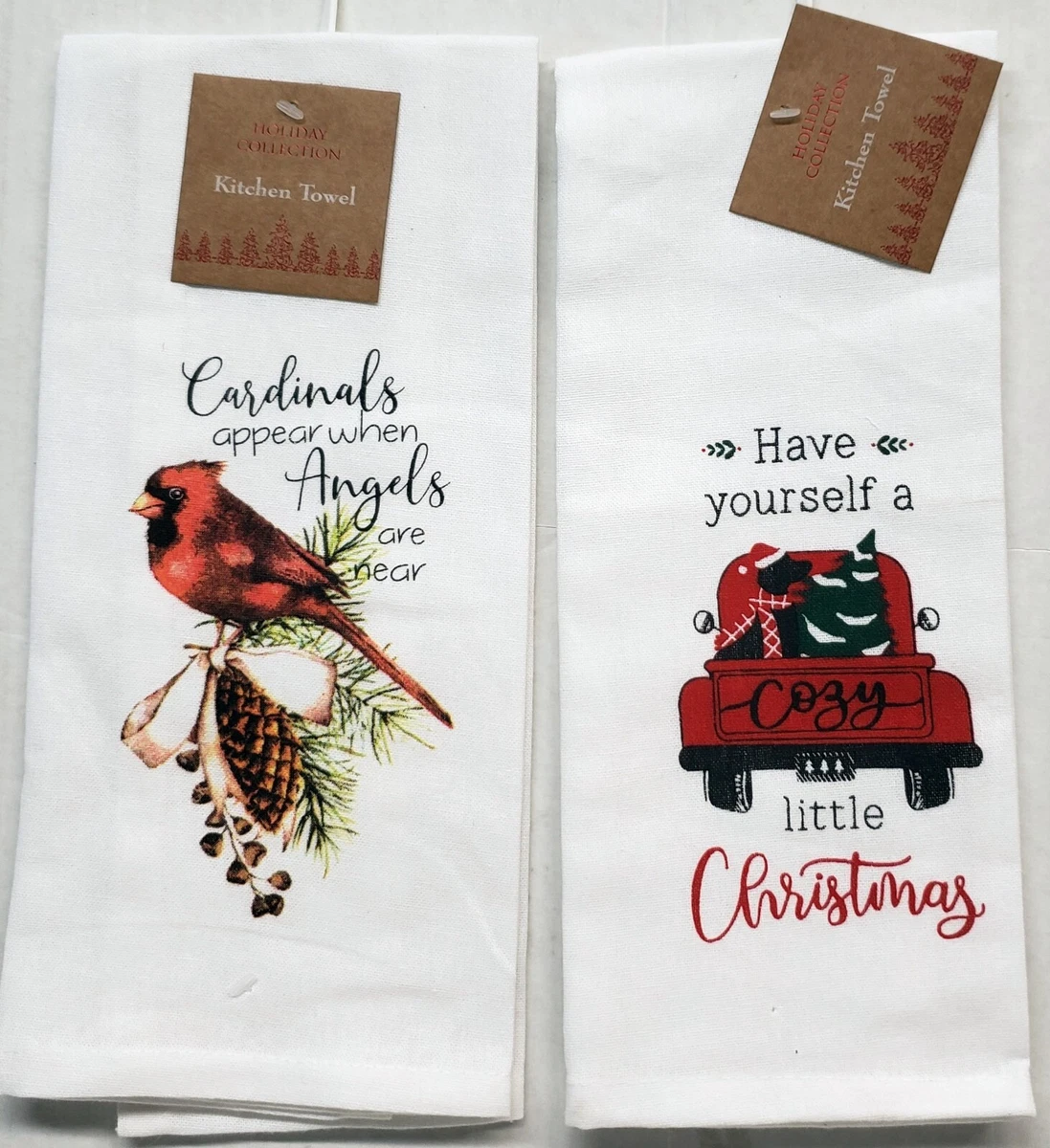 2 DIFFERENT THIN COTTON TEA KITCHEN TOWELS (15x25) CHRISTMAS