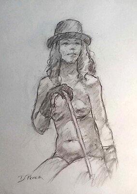 original charcoal figure study from a live model, 11x14 ''Fantasy Fest Girl''