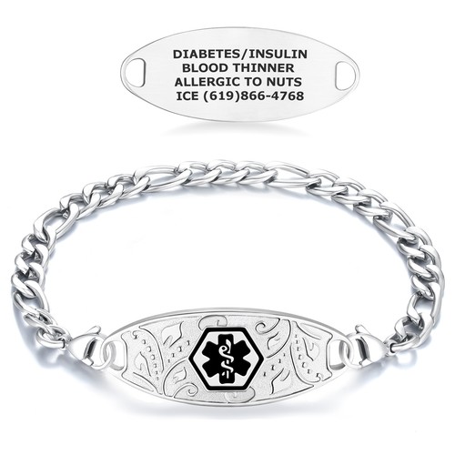 Divoti Titanium Medical Alert Id Bracelet for Women - Custom, w/Figaro Chain - Picture 13 of 13
