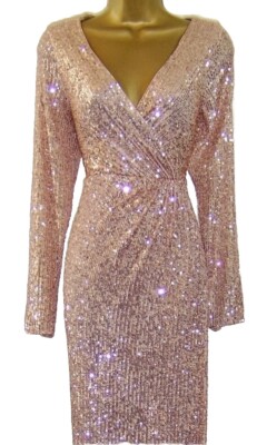QUIZ Sequin Wrap Maxi Dress In Rose SIZE Christmas