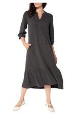 LOGO Lavish by Lori Goldstein Women's 100% Cotton Midi Dress Phantom