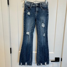 BKE Girls Youth Flare Jeans Distressed Adjustable Waist Size 14 Stretch Blue