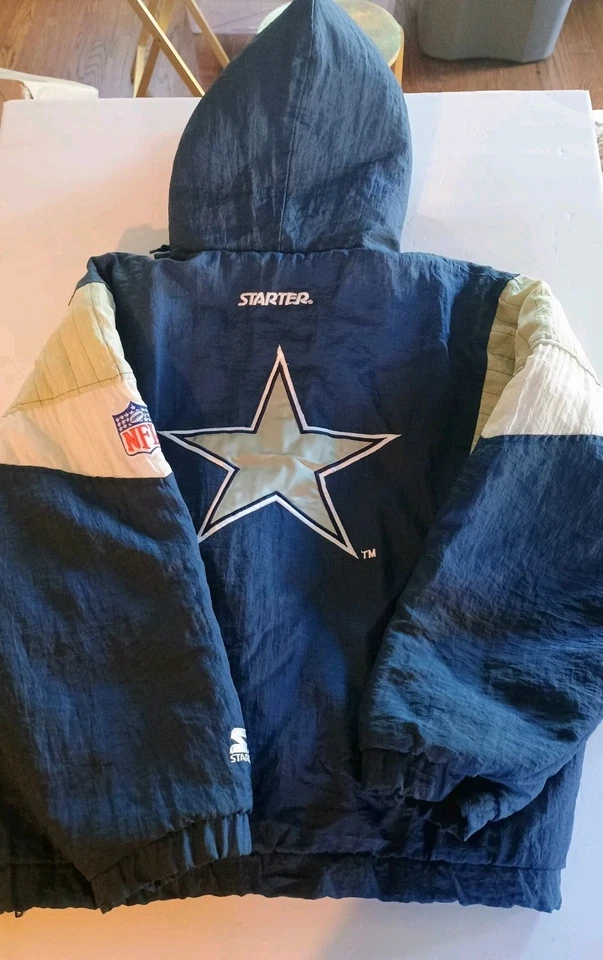 Винтажный стартер NFL Даллас ковбои Anorak куртка размер средний винтажный 1990-х молнии темно-синий - Изображение 3 из 4