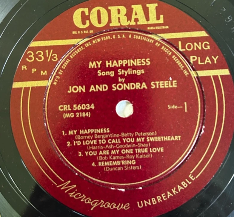 My Happiness - Song Stylings by Jon & Sandra Steele - 10" Coral Microgroove VG Foto 2 de 4