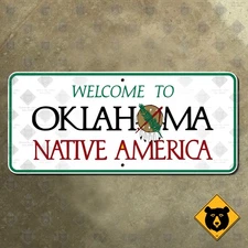 Oklahoma state line road sign welcome Native America 1992 dream catcher 18x8