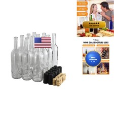 750ml Wine Bottles with Cork, Clear W5 Bordeaux, 12-Pack w/ Shrink Sleeves