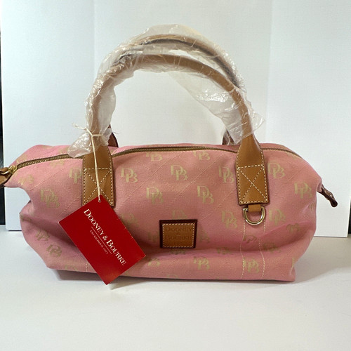 Dooney & Bourke Signature Logo Pink/Tan Small Satchel Zip Gold Hardware