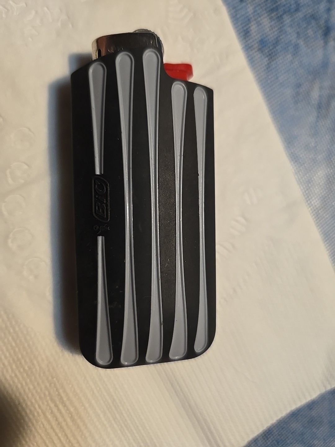 Lighter Case Mini Bic Grip Sleeve Black Gray Grey Rubber Streak Cover Holder NOS