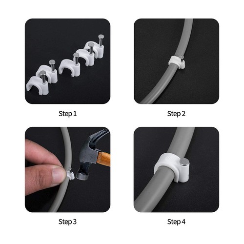 Clips de Câble 400 Pcs, Clips Muraux 4-10mm pour Ethernet, RG6 RG59 CAT6, Blanc - Photo 5/7