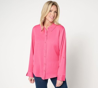 SUNNYLiFE Women's Top Sz S Crinkle Buttton Front Shirt Roll Tab Pink A673938