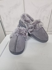 Pavers Grey Warm Lined Memory Foam Ladies Slippers With Faux Fur Size 5 comfy