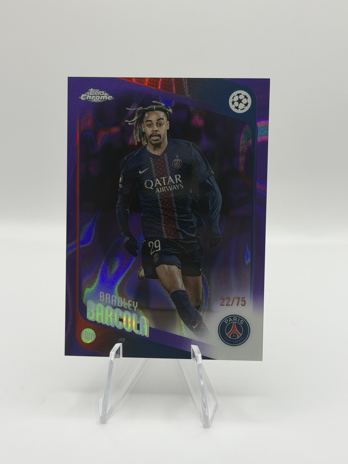 2025-26 Topps Chrome UCL - Bradley Barcola #63 Purple Lava /75 - PSG