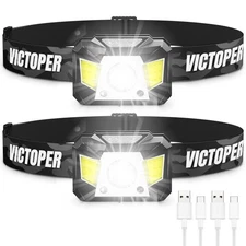 Victoper Rechargeable Headlamp 2 Pack, Motion Sensor Head Lamp with Red Light...