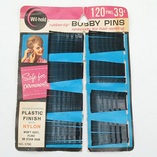 Vintage 60's Wil-hold 120 Bobby Pins No. 5700 Plastic Rubber Tip Black COMPLETE
