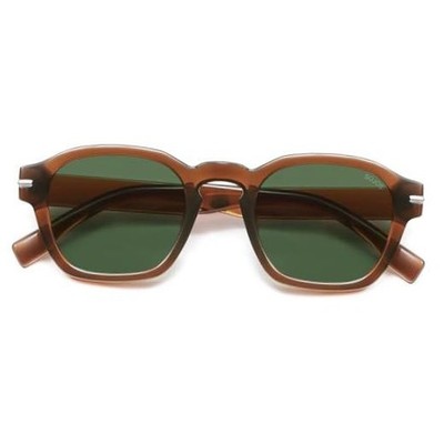 Vintage Retro Square Polarized Sunglasses Men Standard Brown Frame Green Lens