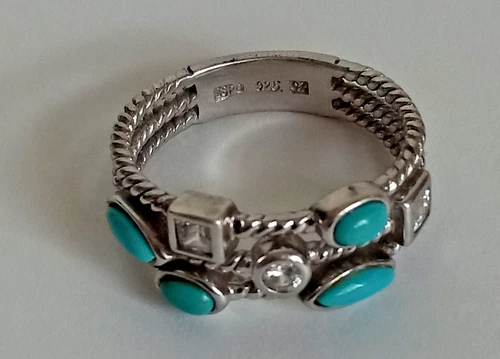Esposito  large Sterling Silver Turquoise 3 Band Ring Size 11`