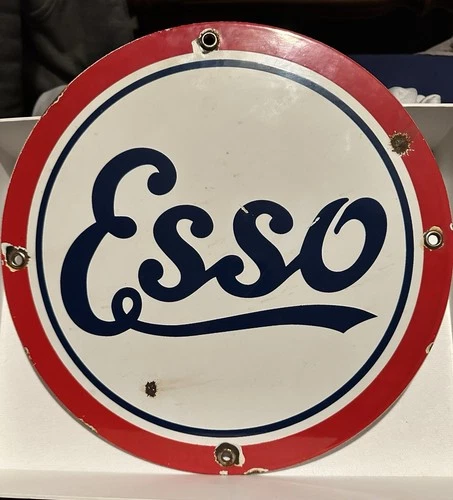 VINTAGE ESSO LOGO PORCELAIN SIGN GAS PUMP STATION MOTOR OIL