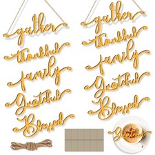 10 PCS Thanksgiving Decor Thankful Grateful Blessed Wood Cutout Gold Sign