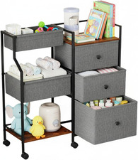 Baby Diaper Caddy Organizer and Storage, 3-Tier Rolling Nursery Cart with Drawer