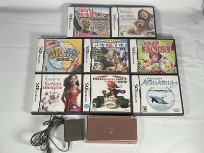 Nintendo DS Lite Metallic Rose Pink Handheld Console with Games
