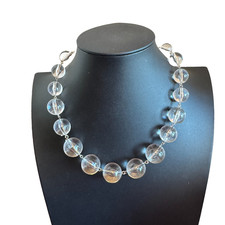 Vtg Clear Lucite Beaded Necklace Graduated Chunky Bubble Orb Statement 16 Mod