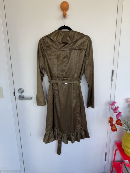 Khaki Golden Metallic Trench Coat M 