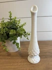 FENTON White Milk Glass Hobnail Footed Swung Bud Pedestal Vase 9.5" MCM