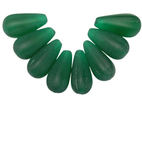 Set of 8 1950s Czech Pressed Glass Beads - Emerald Green Translucent 23mm NOS