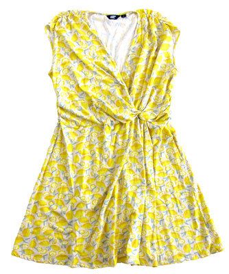 Lands' End Yellow Green Lemon Stretch Cap Sleeve V-Neck Twist Sheath Dress 1X