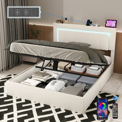160x200 Boxspringbett Polsterbett LED Bettgestell mit Höhenverstellbar Kopfteil