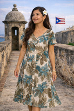 VTG Young Hawaii Tropical Leaf Print Button Front Maxi Dress Size M