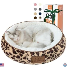 20in Leopard Round Cat Dog Bed Gift for Large Medium Small Dogs Cats, Machine