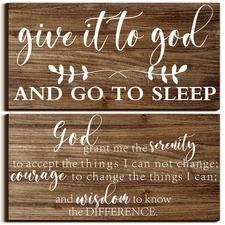 Chunful 2 Pcs Bedroom Wall Decor Give It to God and Go to Sleep Sign Serenity...
