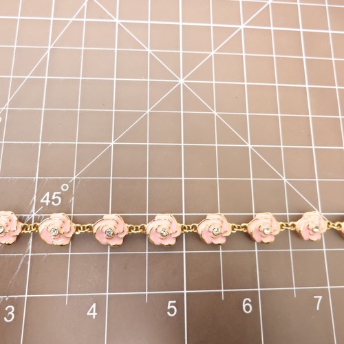Joan Rivers bracelet flowers magnolias pink enamel gold plated signed 7.25 in - Picture 14 of 16