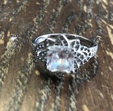 Sterling Silver Clear CZ Princess Cut Square Fancy Accent Engagement Ring 9