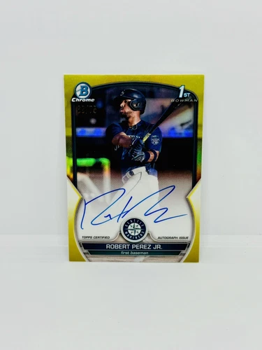 2023 Bowman Chrome ROBERT PEREZ JR 1st Yellow Refractor Auto /75 Mariners