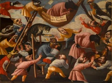  oil  painting  on canvas-   Grotesque Scene with Animals and Stylised Figures