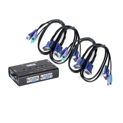4 Port VGA KVM Switch PS/2 Mouse Keyboard Console Manual Button Press Select