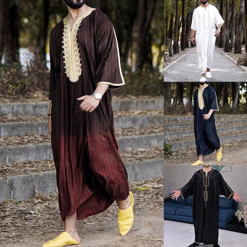 Mens Robe Muslim Clothing Saudi Arab Jubba Kaftan,Dishdash,Thobe,Long-Sleeve - Picture 10 of 36