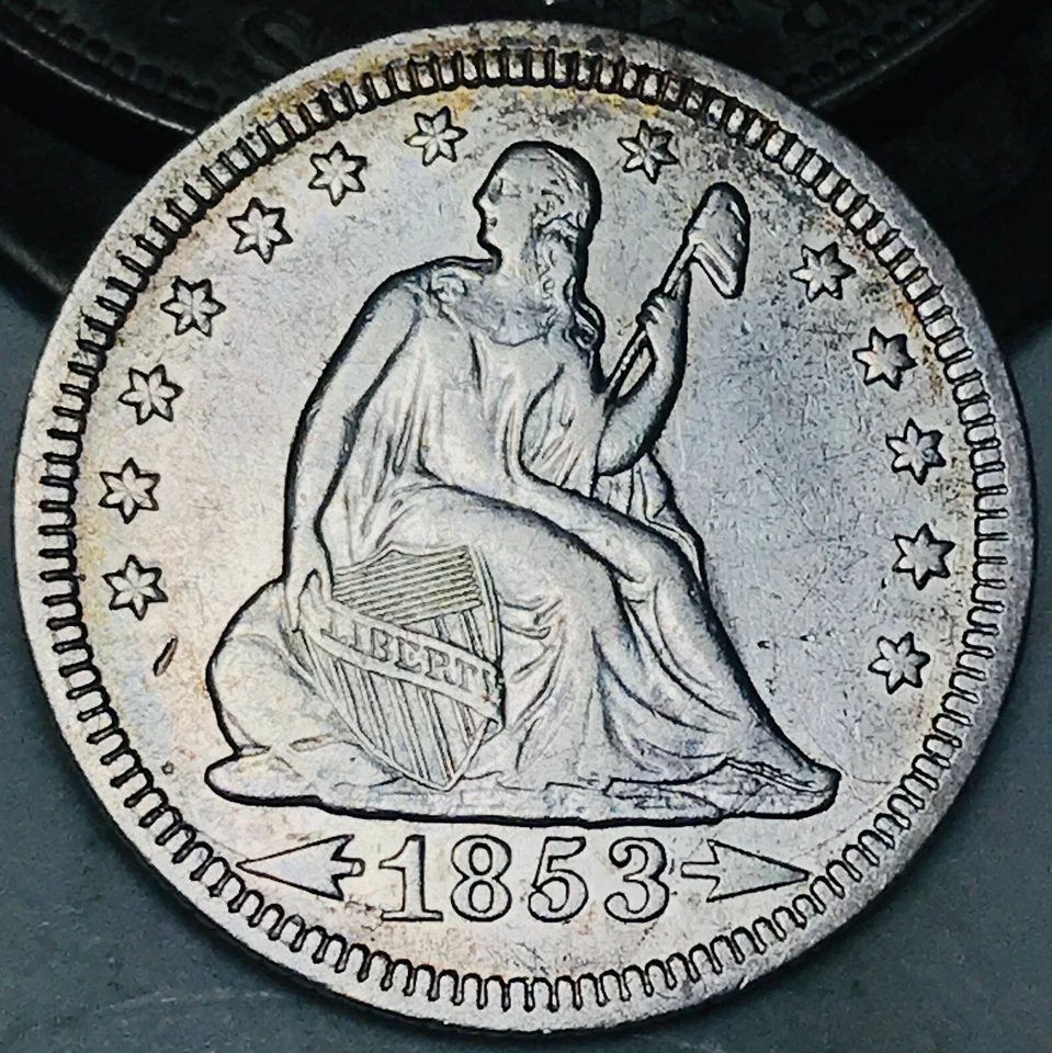 1853 Seated Liberty Quarter 25C RAYS ARROWS Choice 90% Silver US Coin CC26137 - Image 2 of 4