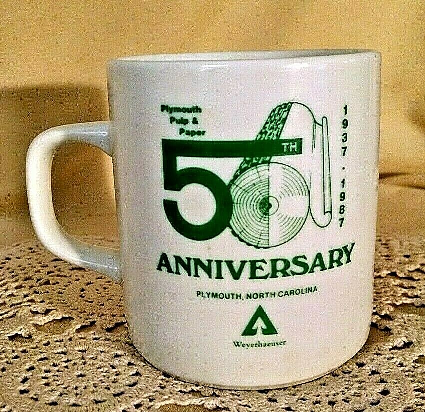WEYERHAEUSER MUG PLYMOUTH NORTH CAROLINA 50TH ANNIV 1937 1987 PULP