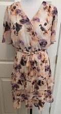 SIMPLY VERA WANG Dress White Floral Print Ruffled Tiered Chiffon Lined Sz Small