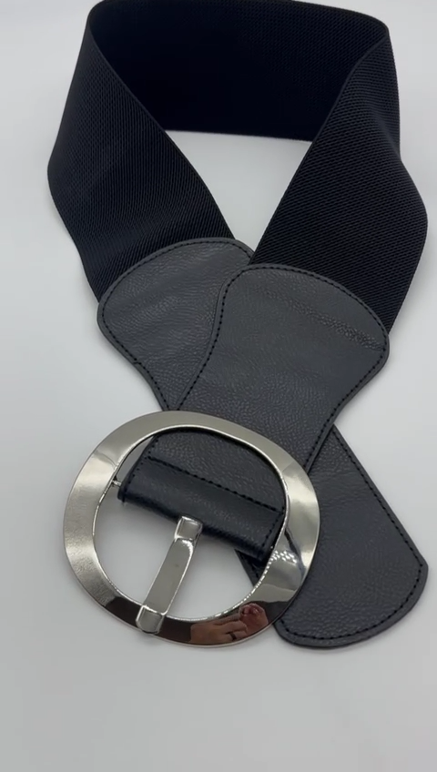 New Women Black Wide Elastic Fabric Fashion Belt Silver New Women Black Wide Elastic Fabric Fashion Belt Silver