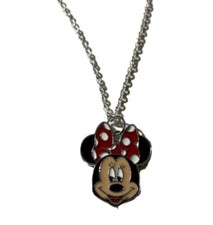 Minnie Mouse Cartoon Character Face Enamel Metal Pendant Necklace