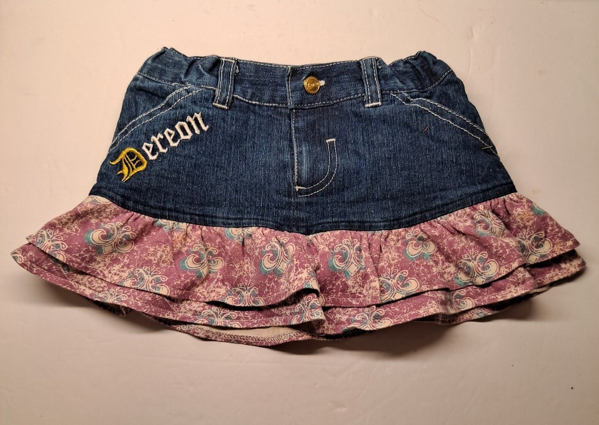 Dereon Ruffle Jean Skirt Embroidered Back Pockets Size 18