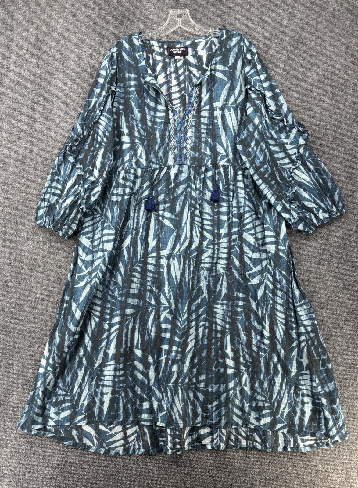 Johnny Was Workshop Tropic Twilight Ruffle Sleeve Midi Dress Long Sleeve Women L