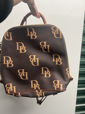 NWT $80 Dooney & Bourke Signature Monogram Small Backpack Brown Tmoro
