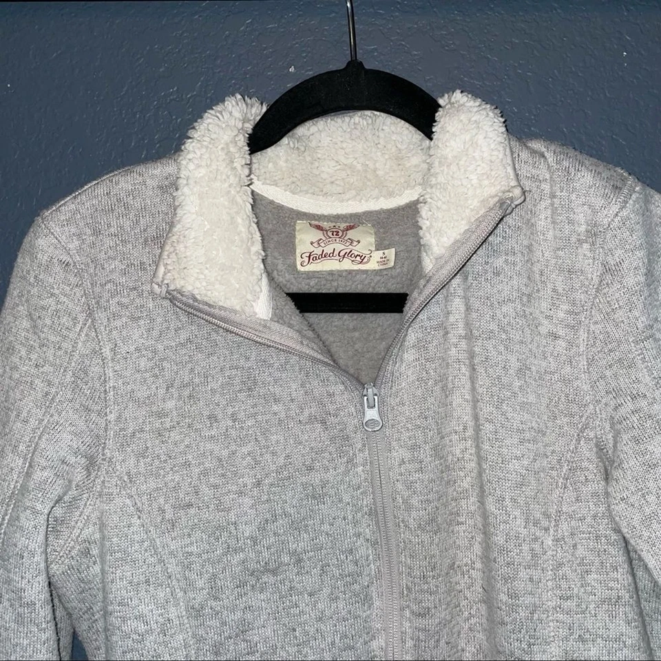 - Faded Glory Chaqueta Mujer Talla Pequeña 4/6 Gris Brezo Claro Cremallera Polar Foto 2 de 4