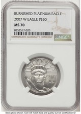 2007-W Burnished Platinum Eagle 1/2 oz Brown Label NGC MS70 3126.50 per troy oz